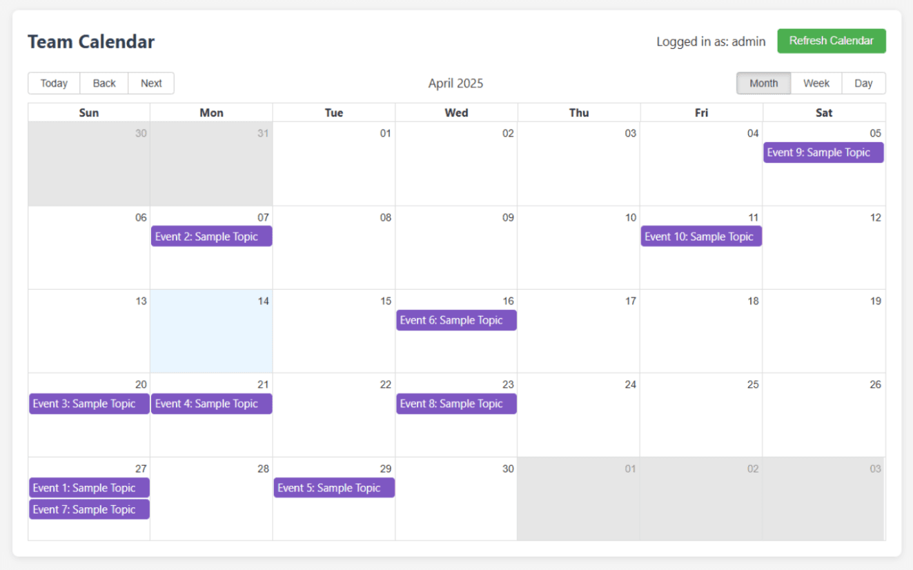 Team Calendar screenshot